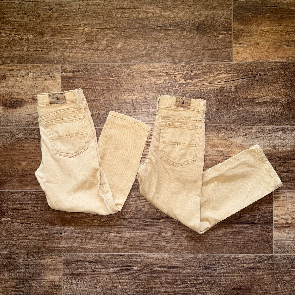 U.S. Polo Assn. Boys Stretch Twill Straight Fit Pant set of two TAN Size 5